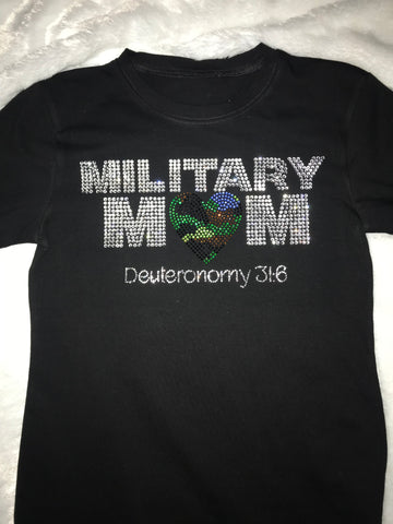 Military Mom Camouflage Heart Rhinestone T-Shirt